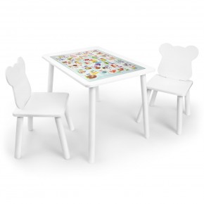 Детский комплект стол и два стула Мишка Rolti Baby с накладкой Алфавит (белая столешница/белое сиденье/белые ножки) в Ревде - revda.ok-mebel.com | фото