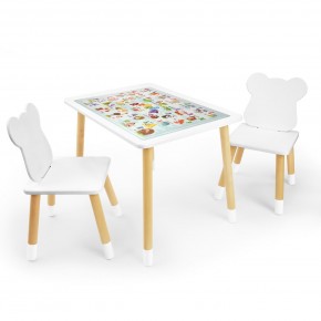 Детский комплект стол и два стула Мишка Rolti Baby с накладкой Алфавит (белая столешница/белое сиденье/береза ножки) в Ревде - revda.ok-mebel.com | фото