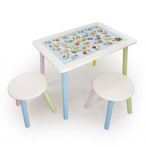 Детский комплект стол и два табурета круглых с накладкой Алфавит (Белый, Белый, Цветной) в Ревде - revda.ok-mebel.com | фото 2