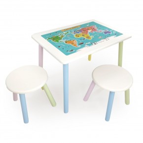 Детский комплект стол и два табурета круглых с накладкой Детский мир (Белый, Белый, Цветной) в Ревде - revda.ok-mebel.com | фото