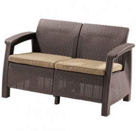 Диван пластиковый Корфу (Corfu love seat) коричневый - серо-бежевый* в Ревде - revda.ok-mebel.com | фото 2