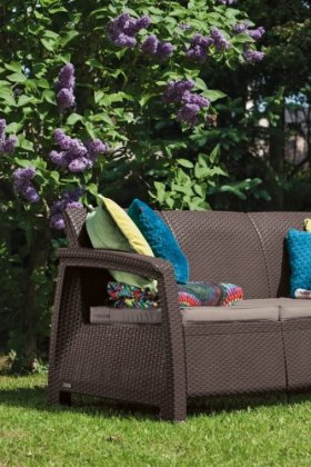 Диван пластиковый Корфу Макс (Corfu love seat max) коричневый в Ревде - revda.ok-mebel.com | фото 2