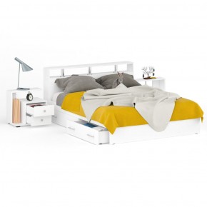 Камелия Кровать с ящиками 1600 + две тумбы, цвет белый, ШхГхВ 276х217х78,2 см., сп.м. 1600х2000 мм., без матраса, основание есть в Ревде - revda.ok-mebel.com | фото