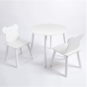 Комплект детский стол КРУГЛЫЙ и два стула МИШКА ROLTI Baby (белая столешница/белое сиденье/белые ножки) в Ревде - revda.ok-mebel.com | фото