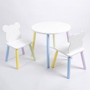 Комплект детский стол КРУГЛЫЙ и два стула МИШКА ROLTI Baby (белая столешница/белое сиденье/цветные ножки) в Ревде - revda.ok-mebel.com | фото