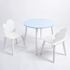 Комплект детский стол КРУГЛЫЙ и два стула ОБЛАЧКО ROLTI Baby (голубая столешница/белое сиденье/белые ножки) в Ревде - revda.ok-mebel.com | фото