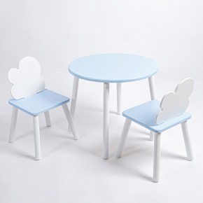 Комплект детский стол КРУГЛЫЙ и два стула ОБЛАЧКО ROLTI Baby (голубая столешница/голубое сиденье/белые ножки) в Ревде - revda.ok-mebel.com | фото