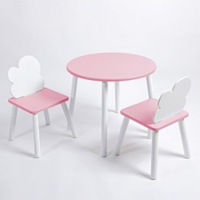Комплект детский стол КРУГЛЫЙ и два стула ОБЛАЧКО ROLTI Baby (розовая столешница/розовое сиденье/белые ножки) в Ревде - revda.ok-mebel.com | фото
