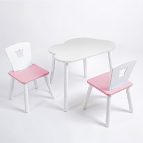 Комплект детский стол ОБЛАЧКО и два стула КОРОНА ROLTI Baby (белая столешница/розовое сиденье/белые ножки) в Ревде - revda.ok-mebel.com | фото