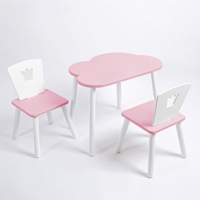 Комплект детский стол ОБЛАЧКО и два стула КОРОНА ROLTI Baby (розовая столешница/розовое сиденье/белые ножки) в Ревде - revda.ok-mebel.com | фото
