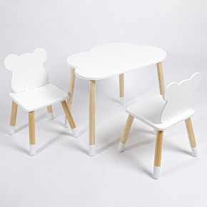 Комплект детский стол ОБЛАЧКО и два стула МИШКА  ROLTI Baby (белая столешница/белое сиденье/береза ножки) в Ревде - revda.ok-mebel.com | фото