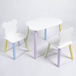 Комплект детский стол ОБЛАЧКО и два стула МИШКА ROLTI Baby (белая столешница/белое сиденье/цветные ножки) в Ревде - revda.ok-mebel.com | фото