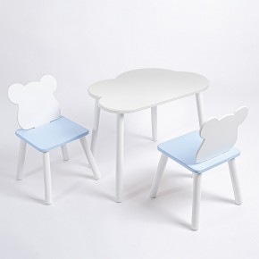 Комплект детский стол ОБЛАЧКО и два стула МИШКА ROLTI Baby (белая столешница/голубое сиденье/белые ножки) в Ревде - revda.ok-mebel.com | фото