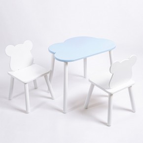 Комплект детский стол ОБЛАЧКО и два стула МИШКА ROLTI Baby (голубая столешница/белое сиденье/белые ножки) в Ревде - revda.ok-mebel.com | фото