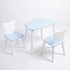 Комплект детский стол ОБЛАЧКО и два стула МИШКА ROLTI Baby (голубая столешница/голубое сиденье/белые ножки) в Ревде - revda.ok-mebel.com | фото