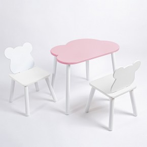 Комплект детский стол ОБЛАЧКО и два стула МИШКА ROLTI Baby (розовый столешница/белое сиденье/белые ножки) в Ревде - revda.ok-mebel.com | фото