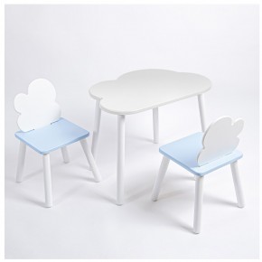 Комплект детский стол ОБЛАЧКО и два стула ОБЛАЧКО ROLTI Baby (белая столешница/голубое сиденье/белые ножки) в Ревде - revda.ok-mebel.com | фото