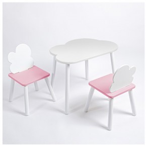 Комплект детский стол ОБЛАЧКО и два стула ОБЛАЧКО ROLTI Baby (белая столешница/розовый сиденье/белые ножки) в Ревде - revda.ok-mebel.com | фото