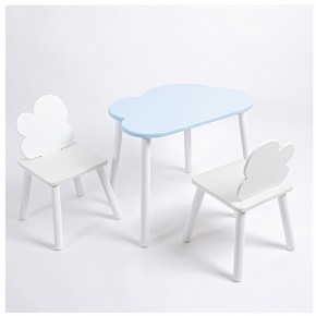 Комплект детский стол ОБЛАЧКО и два стула ОБЛАЧКО ROLTI Baby (голубая столешница/белое сиденье/белые ножки) в Ревде - revda.ok-mebel.com | фото