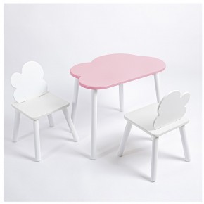 Комплект детский стол ОБЛАЧКО и два стула ОБЛАЧКО ROLTI Baby (розовая столешница/белое сиденье/белые ножки) в Ревде - revda.ok-mebel.com | фото