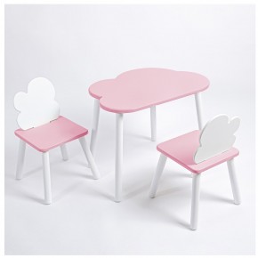 Комплект детский стол ОБЛАЧКО и два стула ОБЛАЧКО ROLTI Baby (розовая столешница/розовое сиденье/белые ножки) в Ревде - revda.ok-mebel.com | фото