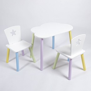 Комплект детский стол ОБЛАЧКО и два стула ЗВЕЗДА ROLTI Baby (белая столешница/белое сиденье/цветные ножки) в Ревде - revda.ok-mebel.com | фото