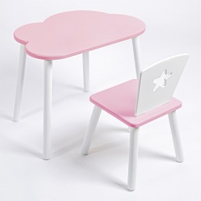 Комплект детский стол ОБЛАЧКО и стул ЗВЕЗДА ROLTI Baby (розовая столешница/розовое сиденье/белые ножки) в Ревде - revda.ok-mebel.com | фото
