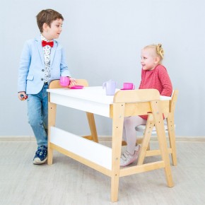 Комплект детской мебели уголок школьника 38 попугаев ( стол и стул «Kids»  комбо-белый, полки Домик белый, аква, мокко) растущий для роста 100-130 см, 3-10 лет в Ревде - revda.ok-mebel.com | фото
