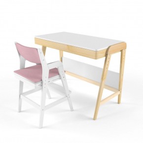 Комплект растущий стол и стул с чехлом 38 попугаев «Вуди» (Белый, Белый, Розовый) в Ревде - revda.ok-mebel.com | фото
