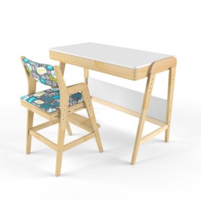 Комплект растущий стол и стул с чехлом 38 попугаев «Вуди» (Белый, Береза, Салют) в Ревде - revda.ok-mebel.com | фото