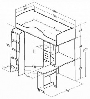 Кровать-чердак "Теремок-1" Дуб молочный/Орех в Ревде - revda.ok-mebel.com | фото 2