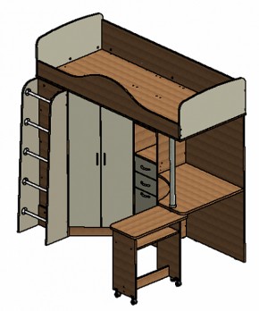 Кровать-чердак "Теремок-1" Дуб молочный/Орех в Ревде - revda.ok-mebel.com | фото 3