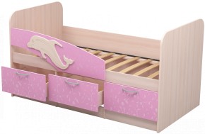 Кровать Дельфин 1,6 (Дуб молочный/фасад - Ламарти розовый) в Ревде - revda.ok-mebel.com | фото 1