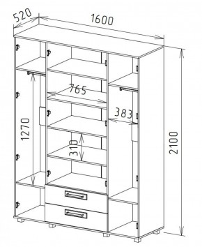 Шкаф 4-х дверный с ящиками М-1 Серия Вега в Ревде - revda.ok-mebel.com | фото 3