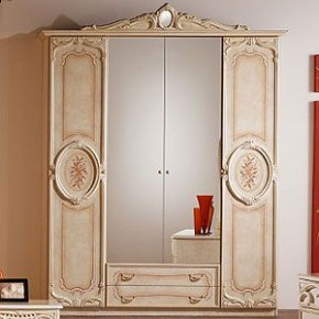 Шкаф 4-х дверный с зеркалами (01.144) Роза (беж) в Ревде - revda.ok-mebel.com | фото