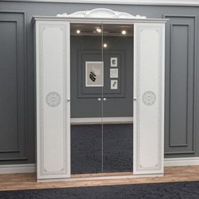 Шкаф 4-х дверный с зеркалами (12.244) Грация (белый/серебро) в Ревде - revda.ok-mebel.com | фото