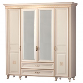 Шкаф для одежды 4-дверный с зеркалом №493 Марлен кремовый белый в Ревде - revda.ok-mebel.com | фото