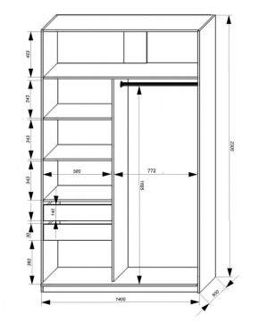 Шкаф-купе 1400 серии SOFT D1+D3+B2+PL1 (2 ящика+1штанга) профиль «Графит» в Ревде - revda.ok-mebel.com | фото 3