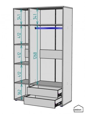 Шкаф Linnea MHR-3PO-2 2050х1200х510 (Белый-М 11.1.2) в Ревде - revda.ok-mebel.com | фото 3