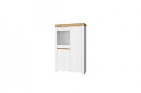 Шкаф с витриной 1V2D, TAURUS, цвет белый/дуб вотан в Ревде - revda.ok-mebel.com | фото