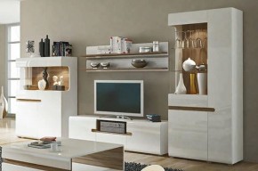 Шкаф с витриной 3D/TYP 01L, LINATE ,цвет белый/сонома трюфель в Ревде - revda.ok-mebel.com | фото 4