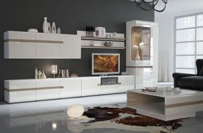 Шкаф с витриной 3D/TYP 01L, LINATE ,цвет белый/сонома трюфель в Ревде - revda.ok-mebel.com | фото 5