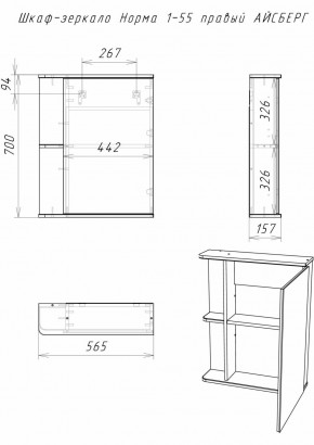 Шкаф-зеркало Норма 1-55 правый АЙСБЕРГ (DA1604HZ) в Ревде - revda.ok-mebel.com | фото 9