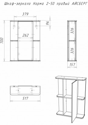 Шкаф-зеркало Норма 2-50 правый АЙСБЕРГ (DA1608HZ) в Ревде - revda.ok-mebel.com | фото 10