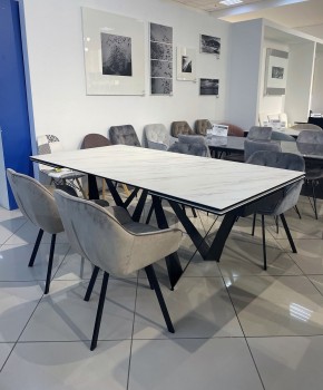 Стол RIETI 200 KL-99 Белый мрамор матовый, итальянская керамика / черный каркас, ®DISAUR в Ревде - revda.ok-mebel.com | фото 3