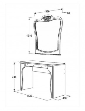 Стол туалетный + Зеркало навесное Ольга-12 (МДФ) в Ревде - revda.ok-mebel.com | фото 2