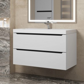 Тумба под раковину Uperwood Tanos 90 см, подвесная, белая/графит в Ревде - revda.ok-mebel.com | фото