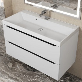 Тумба под раковину Uperwood Tanos 90 см, подвесная, белая/графит в Ревде - revda.ok-mebel.com | фото 9