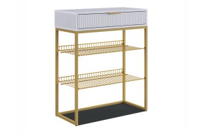 ВЕЛЬВЕТ Обувница (белое дерево/белый матовый/золото) в Ревде - revda.ok-mebel.com | фото